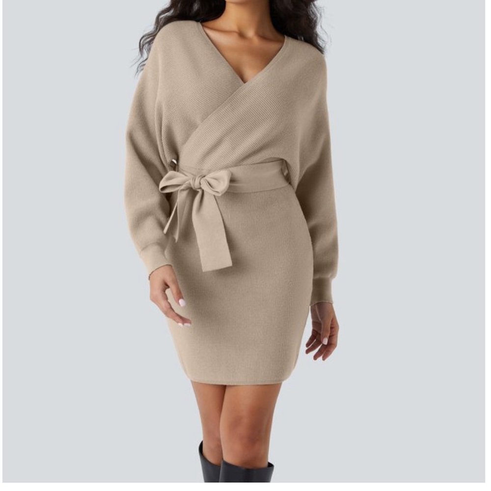 HALARA NWOT SIZE M Crossover V Neck Batwing Sleeve Belted Casual Sweater Dress
